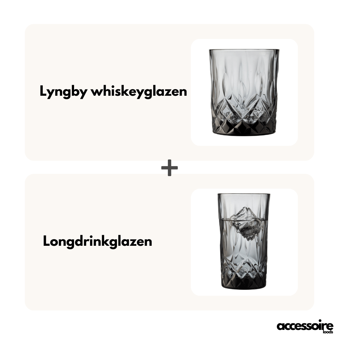 Lyngby Longdrinkglazen en whiskeyglazen -38cl - 32cl - Zwart