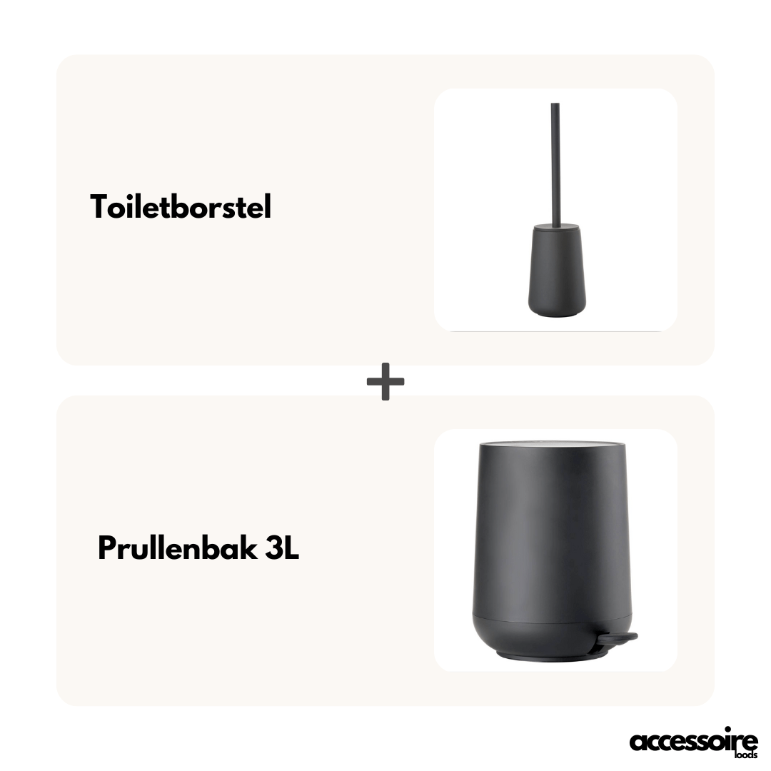 Zone Denmark Nova 3L Prullenbak en Toiletborstel set - zwart